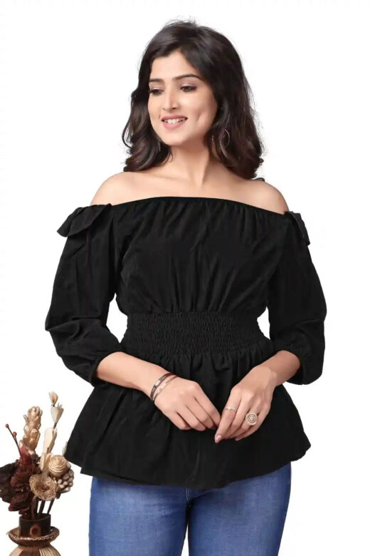 Black Off Shoulder Trendy Crepe Tops