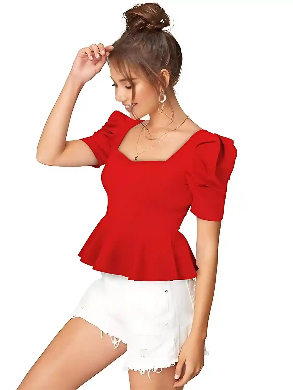 Classic Red Square Neck Top – Stylish & Comfortable