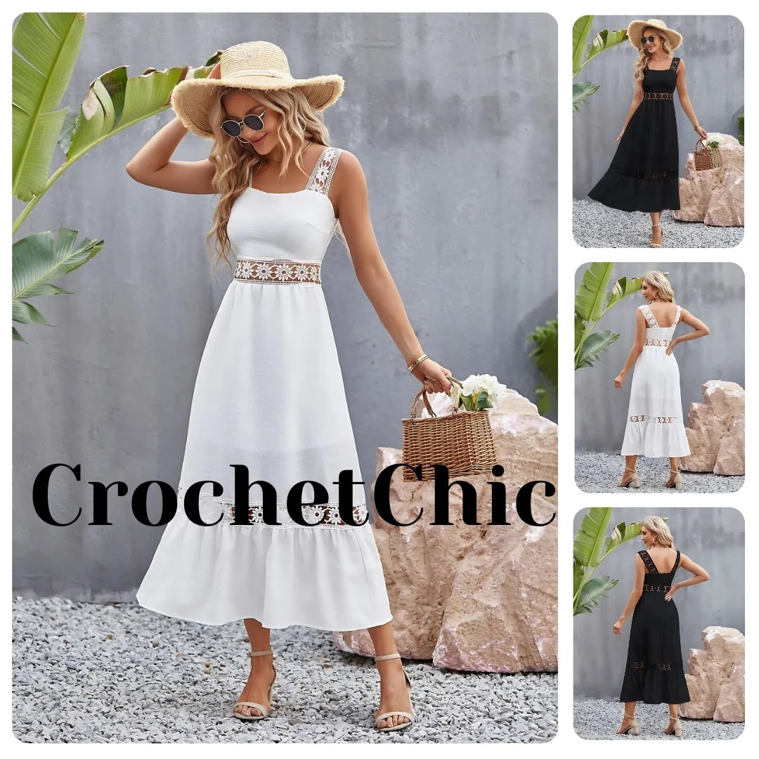 Crochet Wide Strap Stylish Maxi Dress