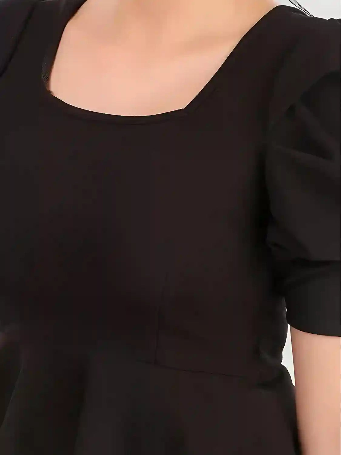 Elegant Black Square Neck Top with Puff Sleeves for Women