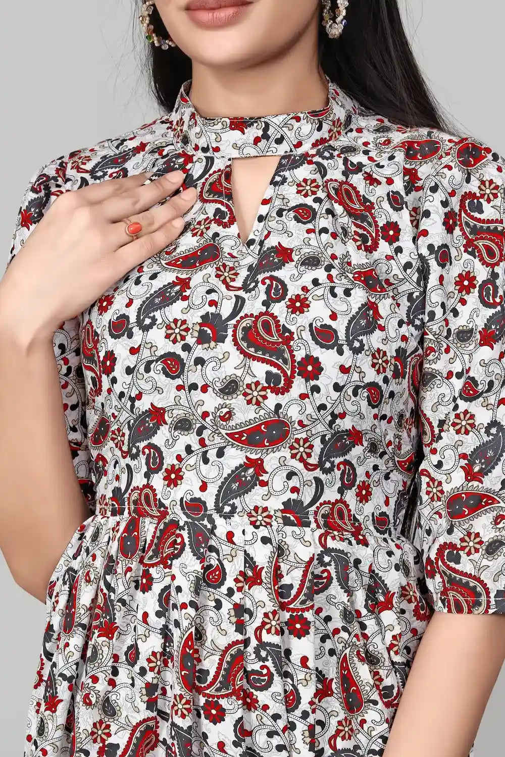 Elegant Red Mango Floral Crepe Tunic for Casual & Party Wear