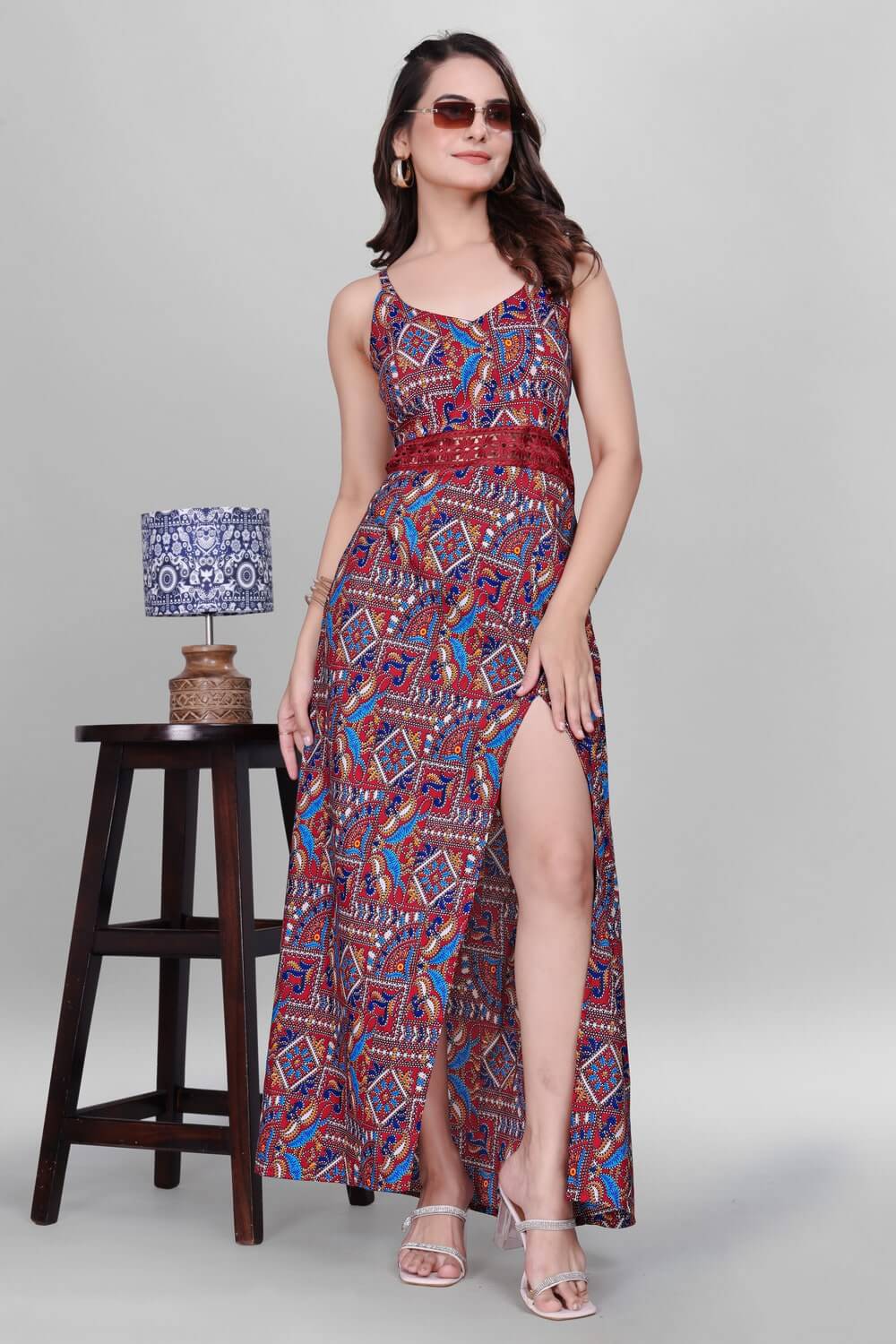 Elegant maroon ethnic maxi dress for women India