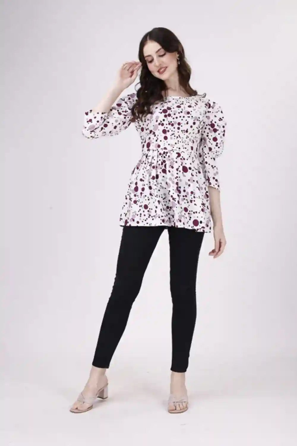 Fashionable 2D Dot Print Crepe Tunic for Women – Perfect for Any Occasion