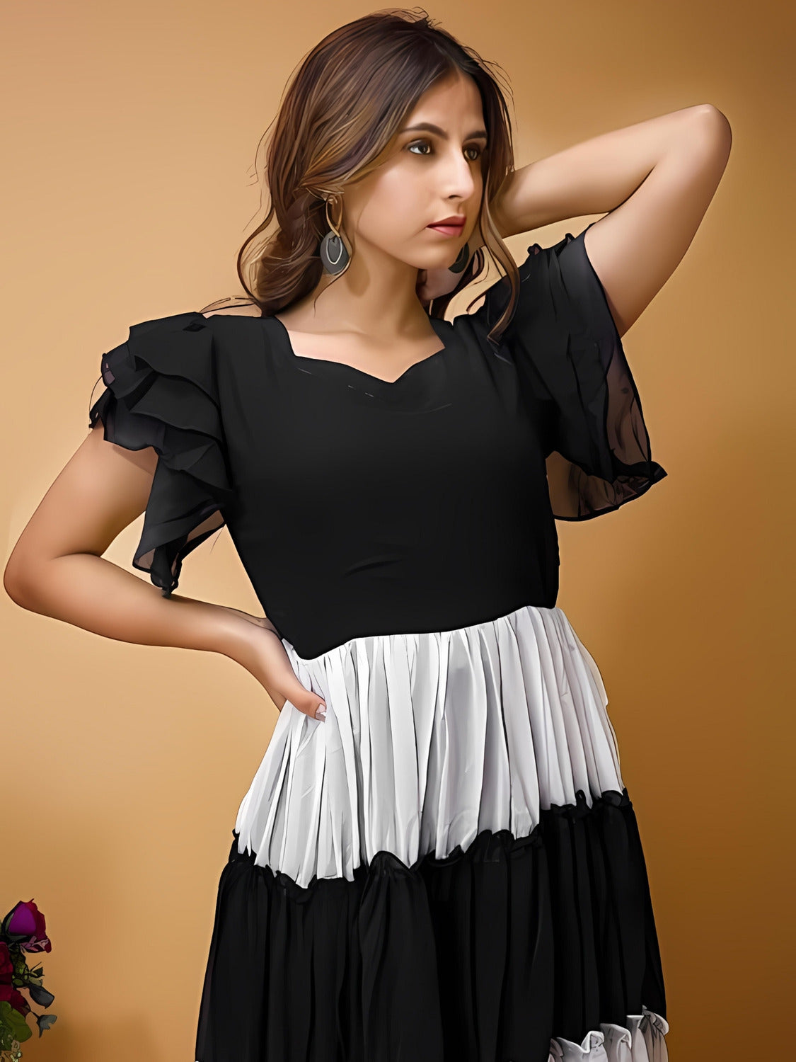Stylish Black Colourblocked Flared Dress for Women by ZELZIS