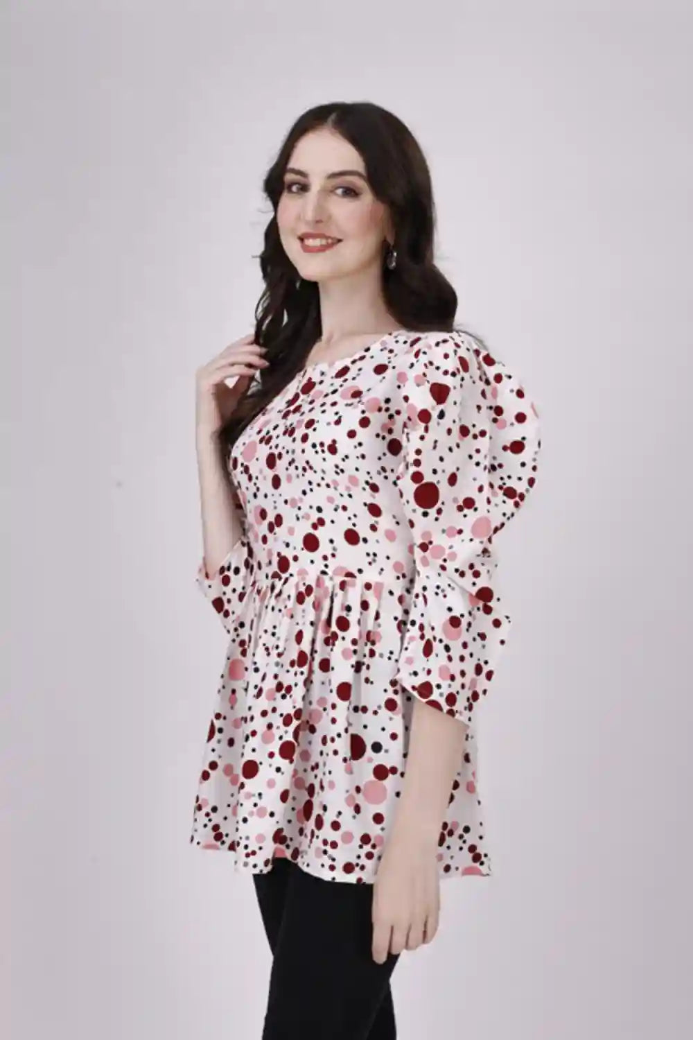 Stylish Maroon Crepe Tunic with Round Neck for Women