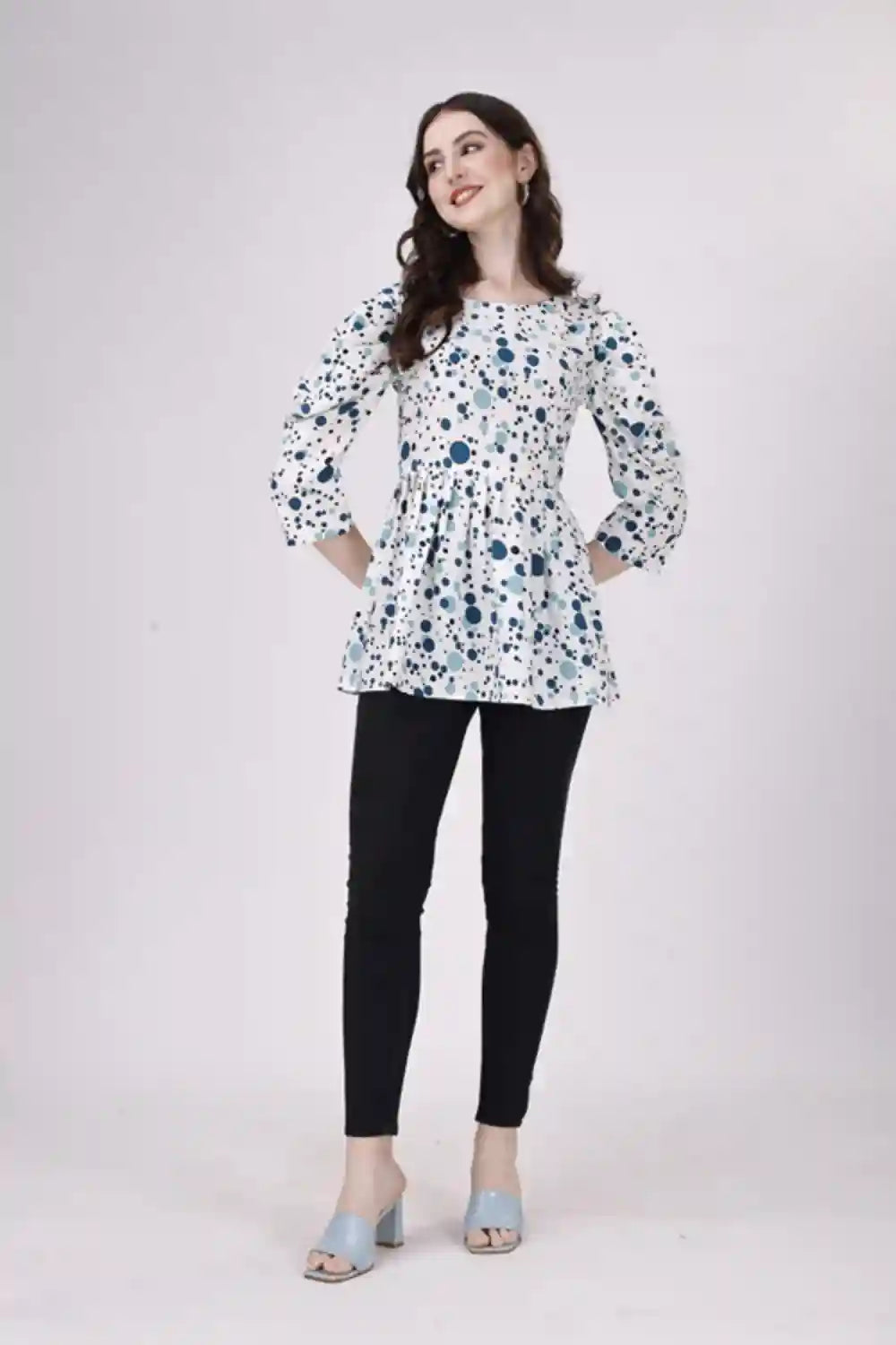 Stylish Sky Blue Tunic with Dot Print – Ideal for All Occasions