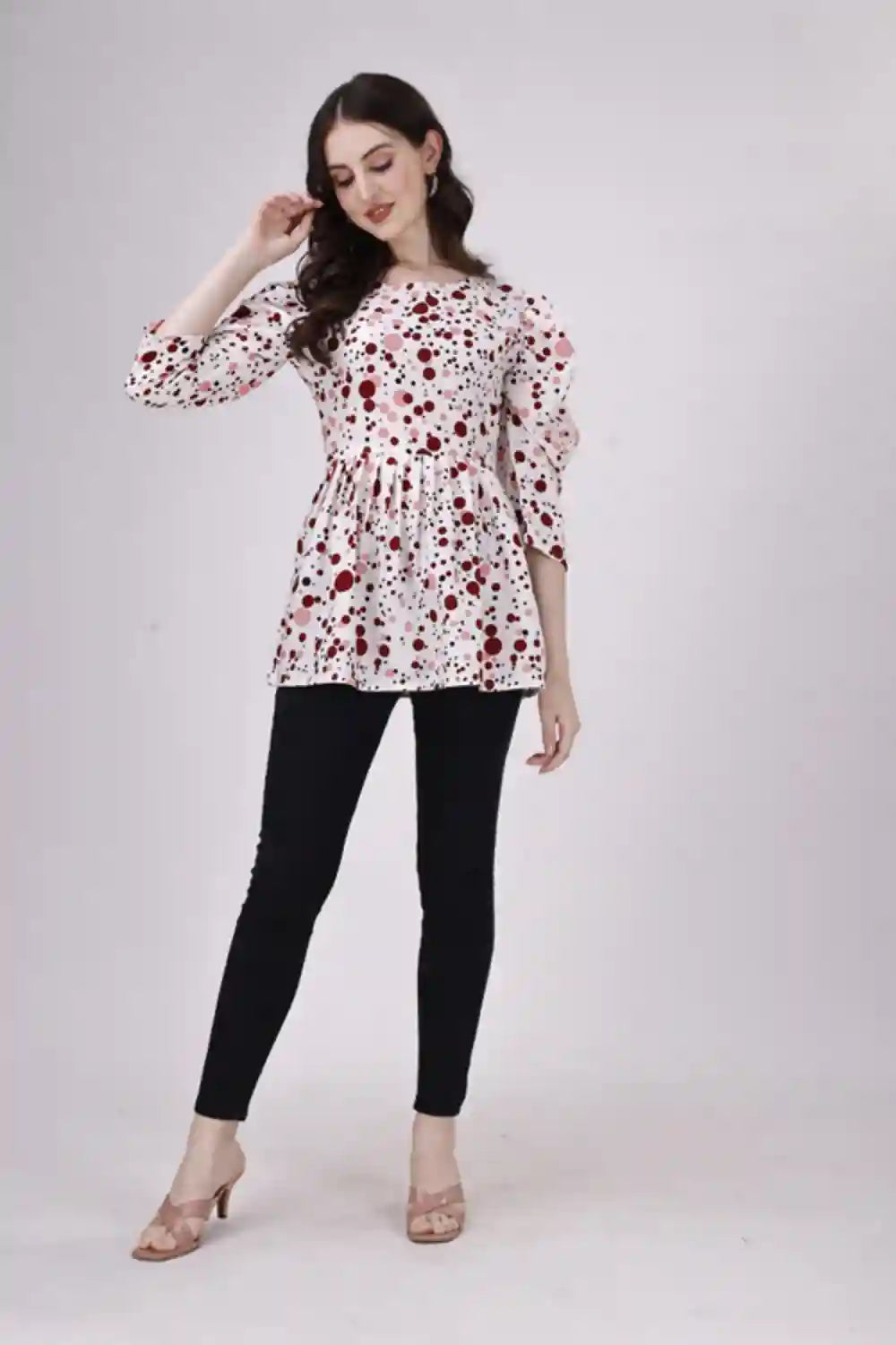 Women’s Maroon Crepe Tunic Top with Three Quarter Sleeves