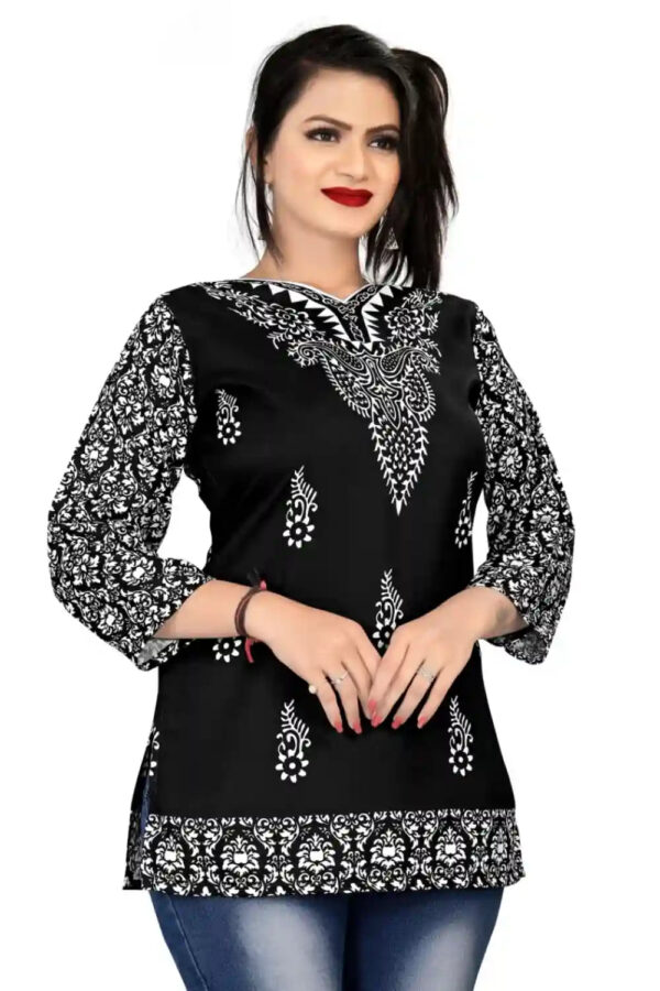 Zelzis women black rayon digital printed tunic top