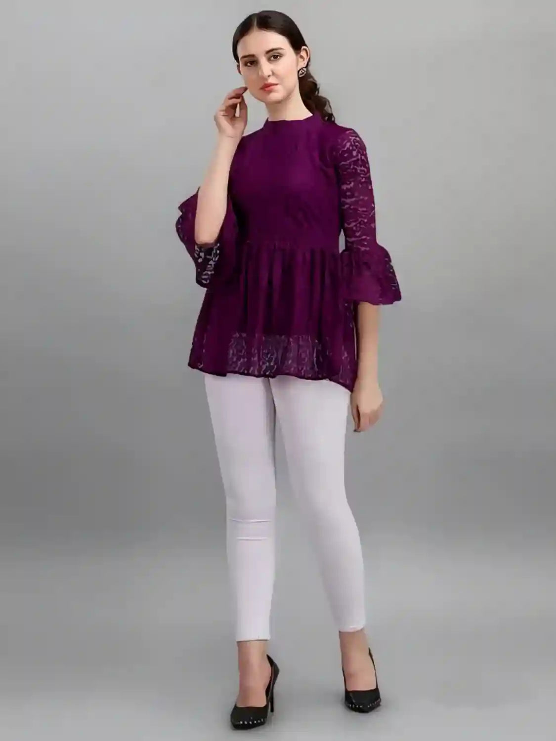 Zelzis women's purple top with solid net and crepe lining