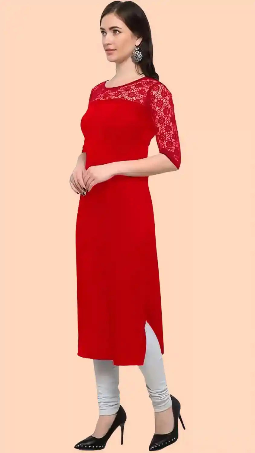 Zelzis women's red calf length kurti