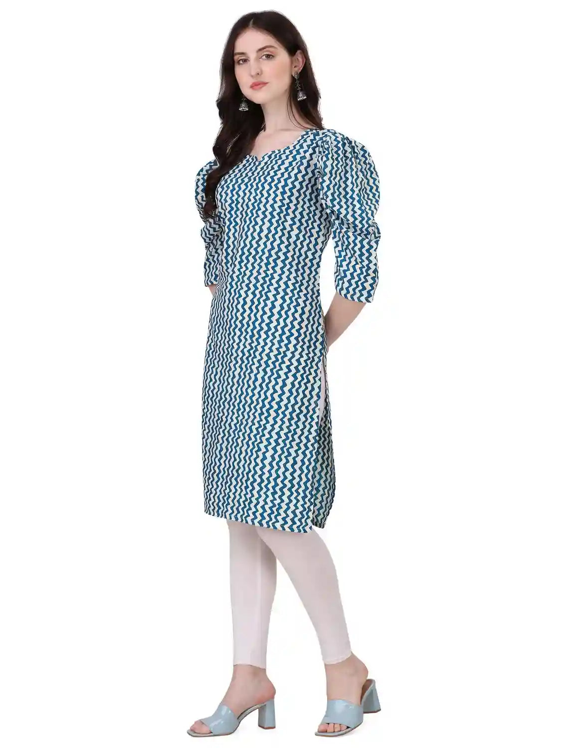 Zelzis women's teal round neck crepe kurti for casual wear