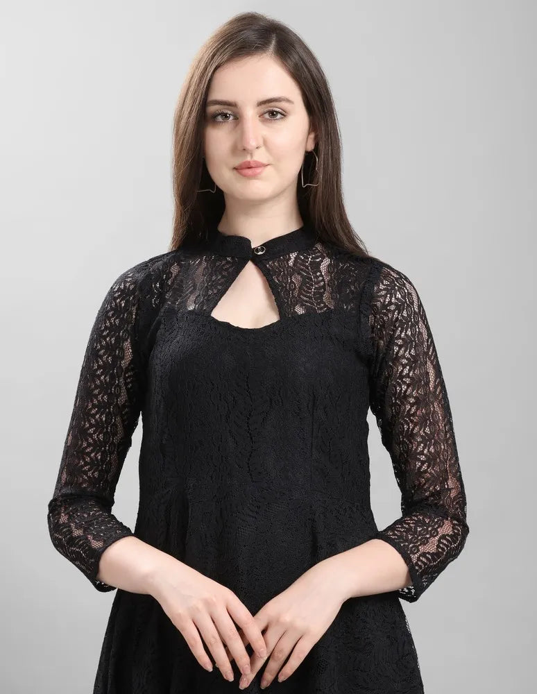 Black coding net high low dress with inner by ZELZIS