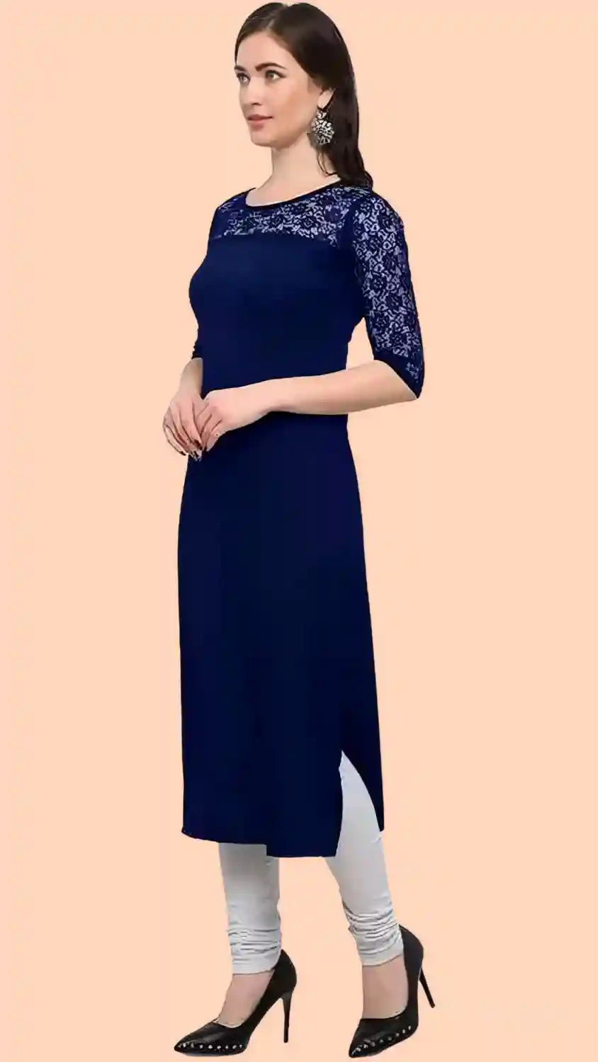 blue A-line kurti with a sleek design