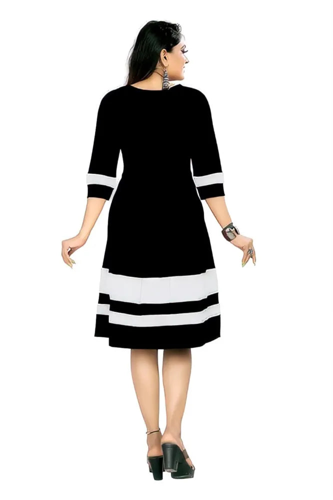 Body-shaping black solid fit & flare crepe dress with knee-length by ZELZIS
