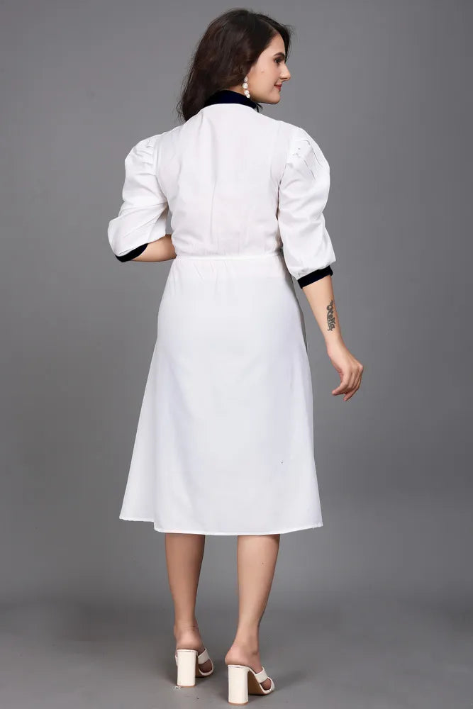 Comfortable blue fit & flare dress with inner and stylish belt