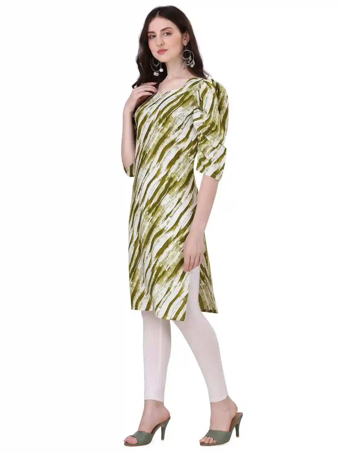 comfortable green calf length crepe kurti for everyday use