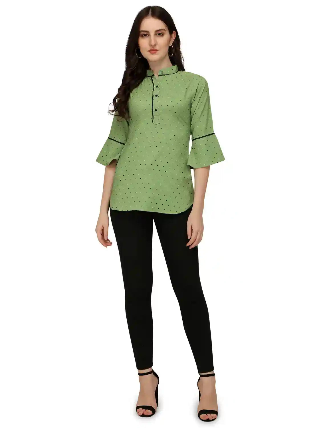 comfortable green hip length tunic top with collar neck
