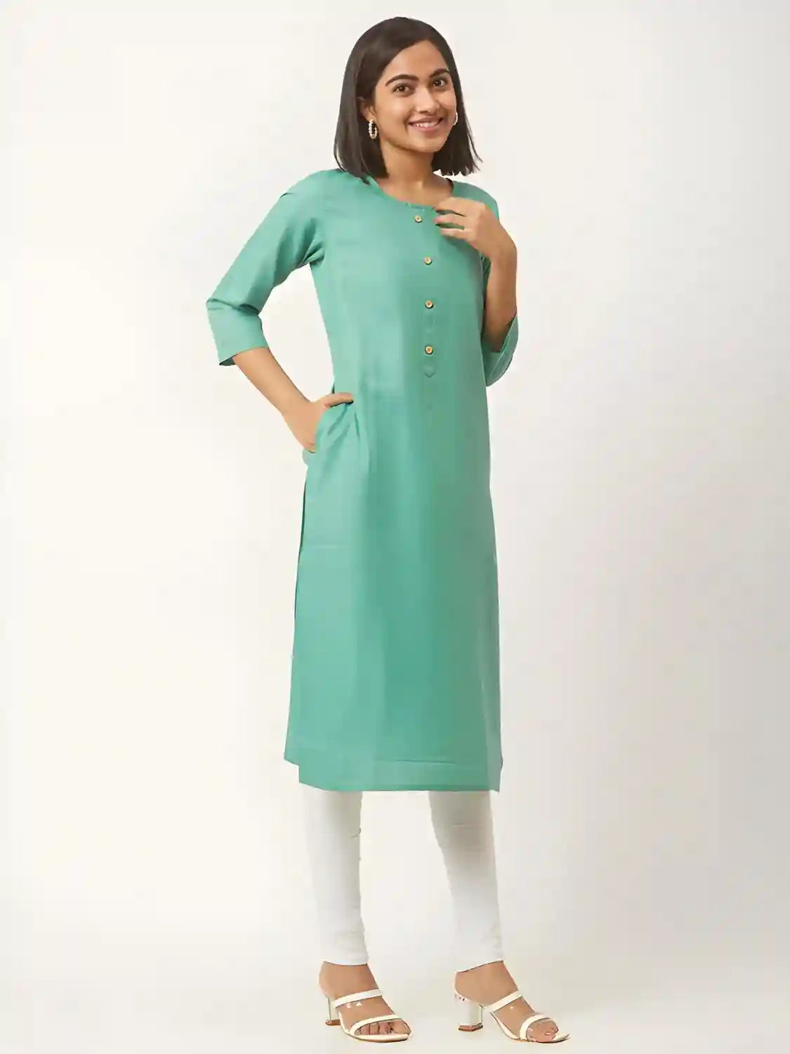 comfortable light green three-quarter sleeve kurti