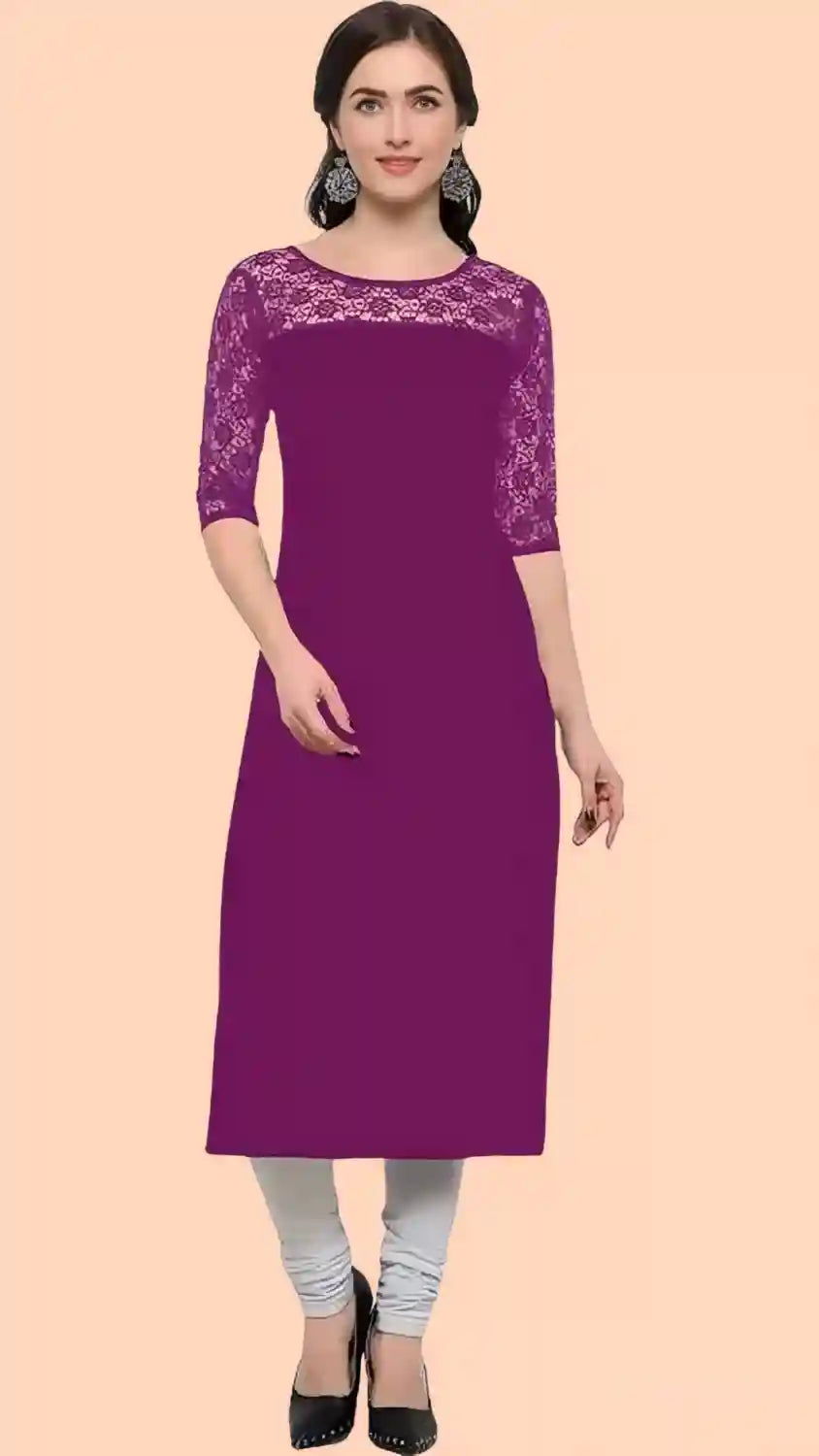 comfortable purple three-quarter sleeve kurti