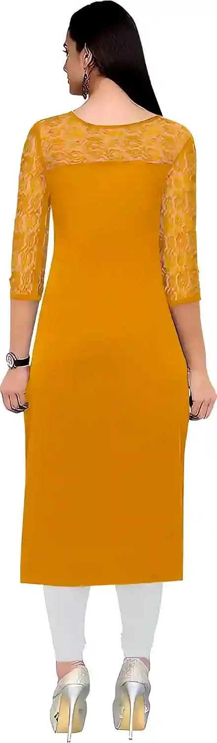 comfortable yellow three-quarter sleeve kurtis