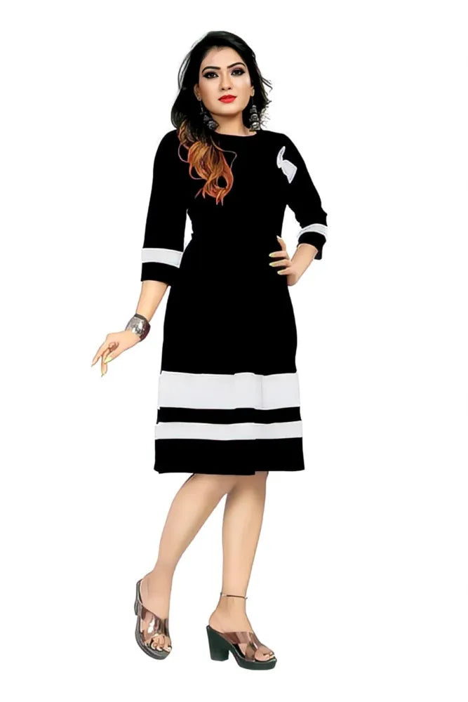 Elegant black knee-length fit & flare crepe dress by ZELZIS
