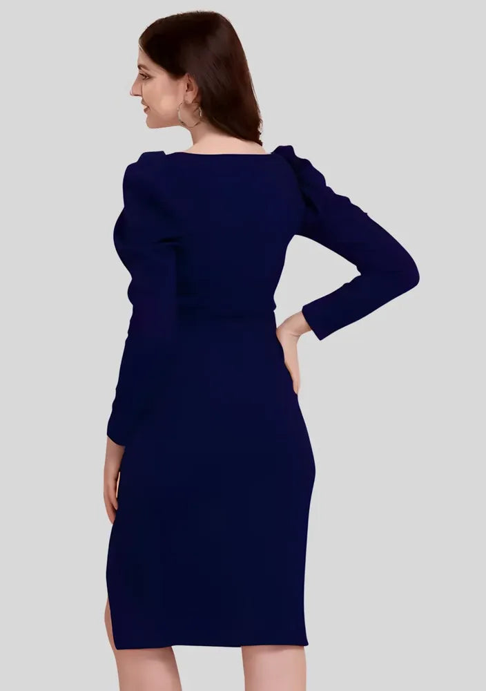 Elegant blue sweetheart neck bodycon dress for casual and party wear by ZELZIS
