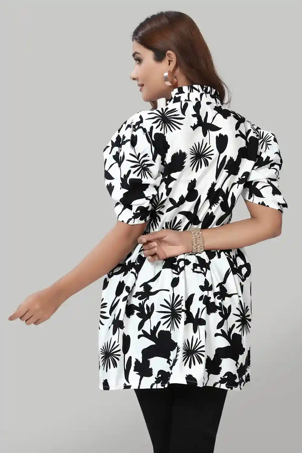 elegant white crepe ruffle collar neck top for casual wear