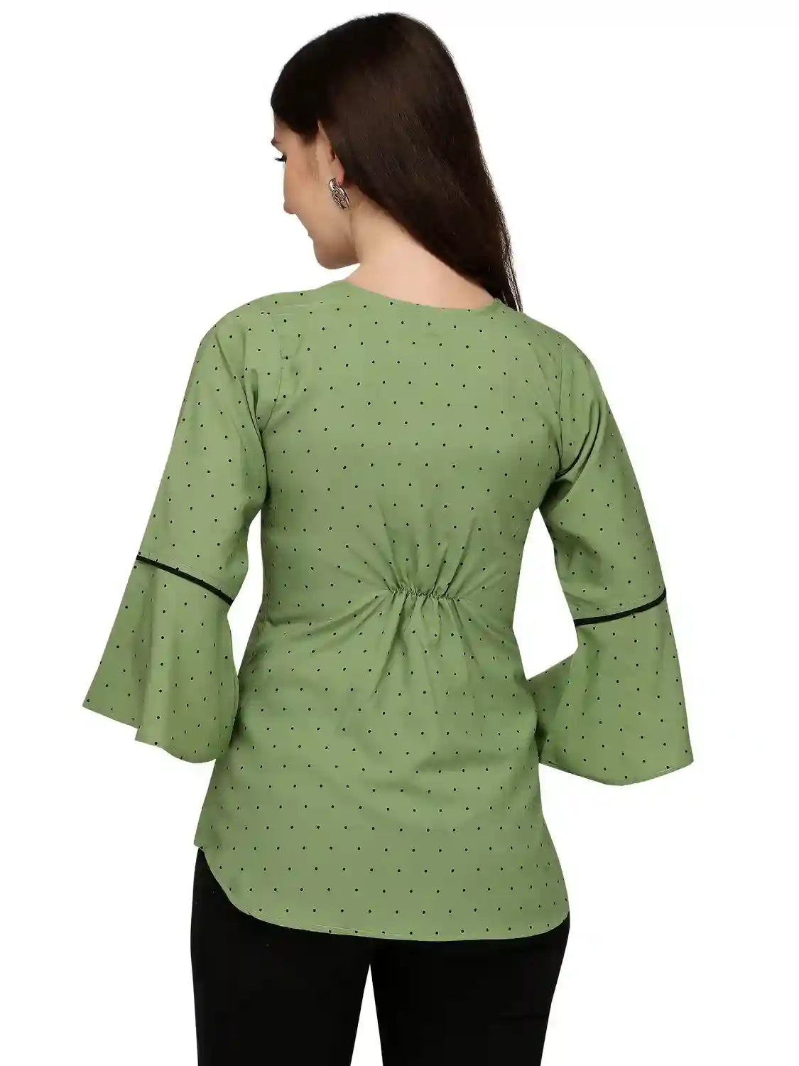 fashionable green polka dot tunic top for women