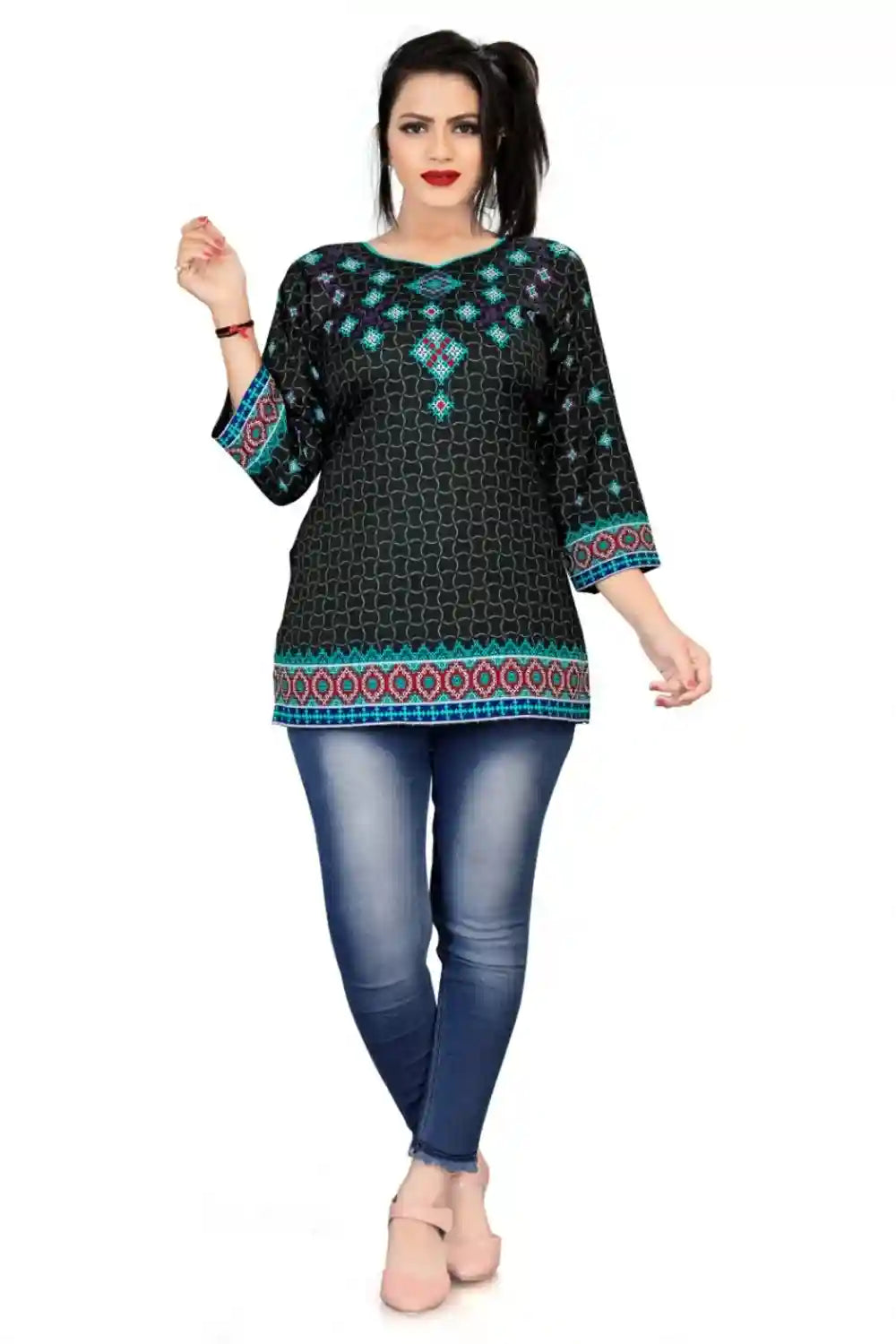 fashionable green regular sleeve tunic for women