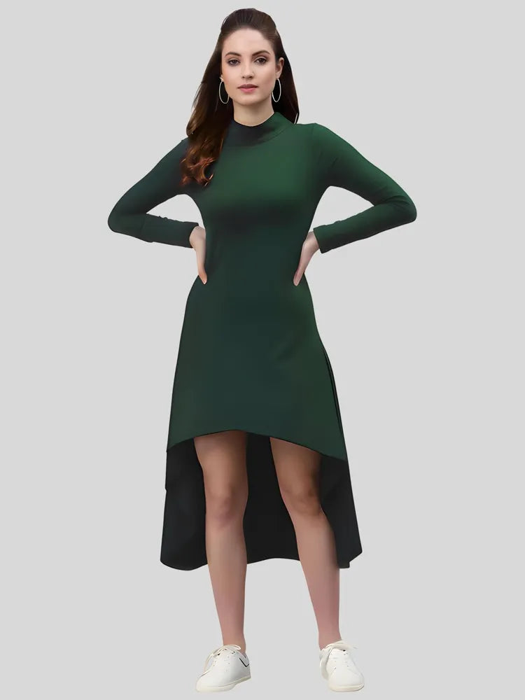 Green high low polyester western bodycon dress by ZELZIS