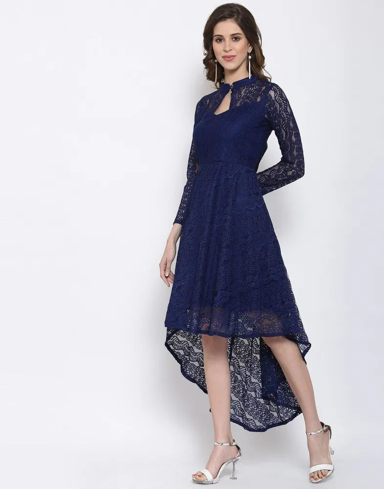 Casual and party wear blue coding net dress with crepe inner