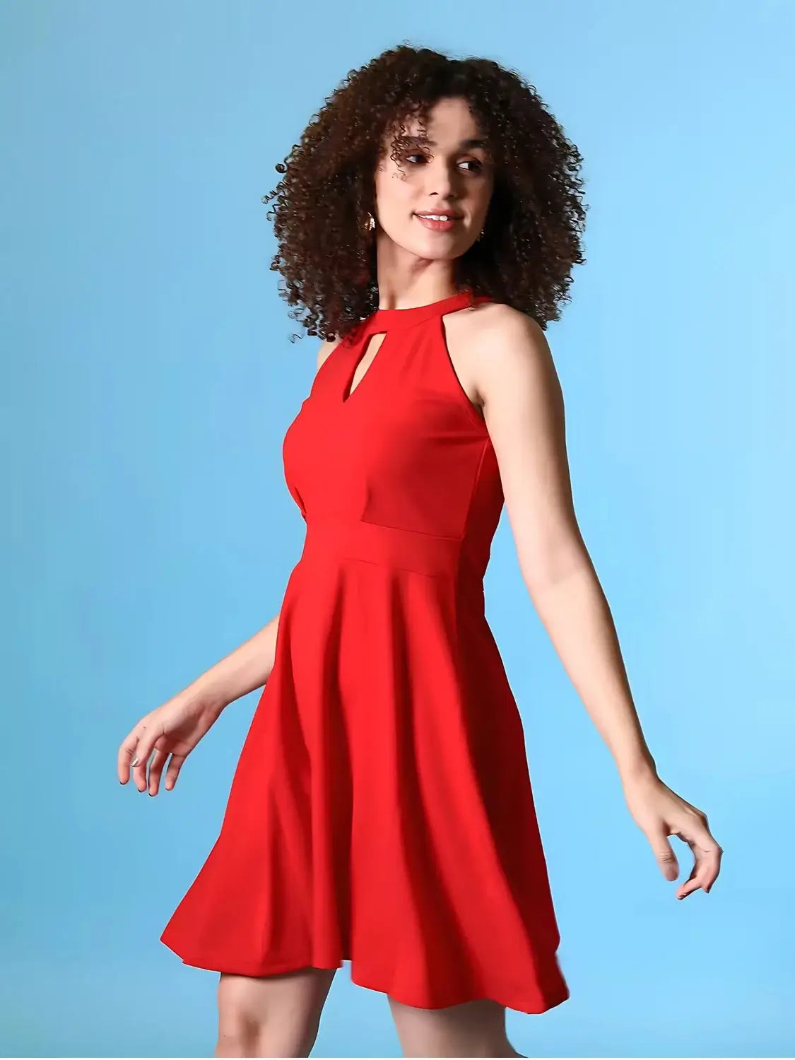 keyhole neckline on ZELZIS red solid dress for women