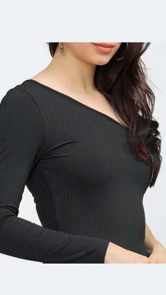 Made in India, black one shoulder bodycon knee-length dress by ZELZIS