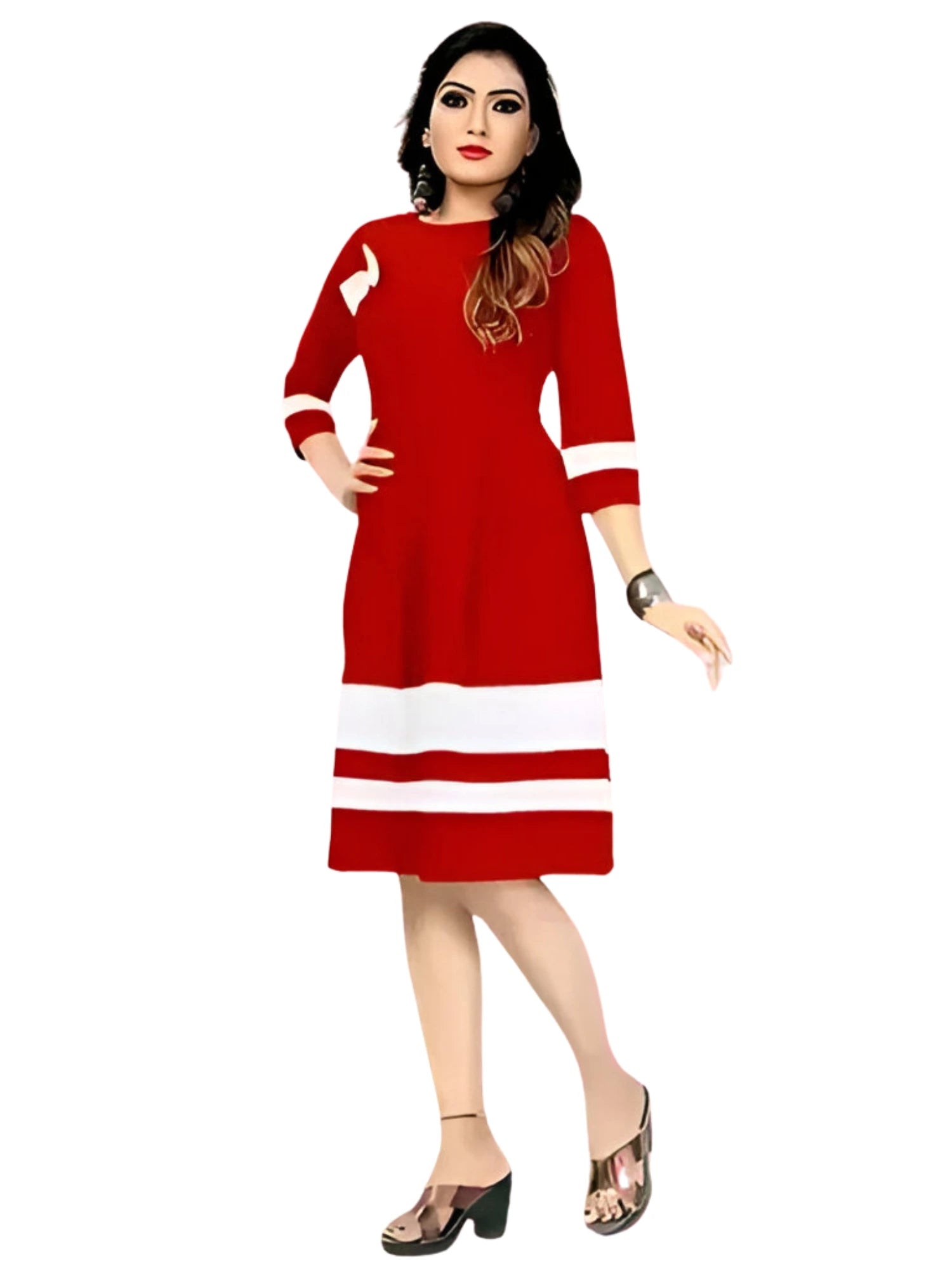 Made in India, red solid fit & flare crepe dress by ZELZIS