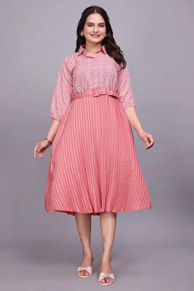 Pink party dress for women – elegant crepe fabric for special occasions
