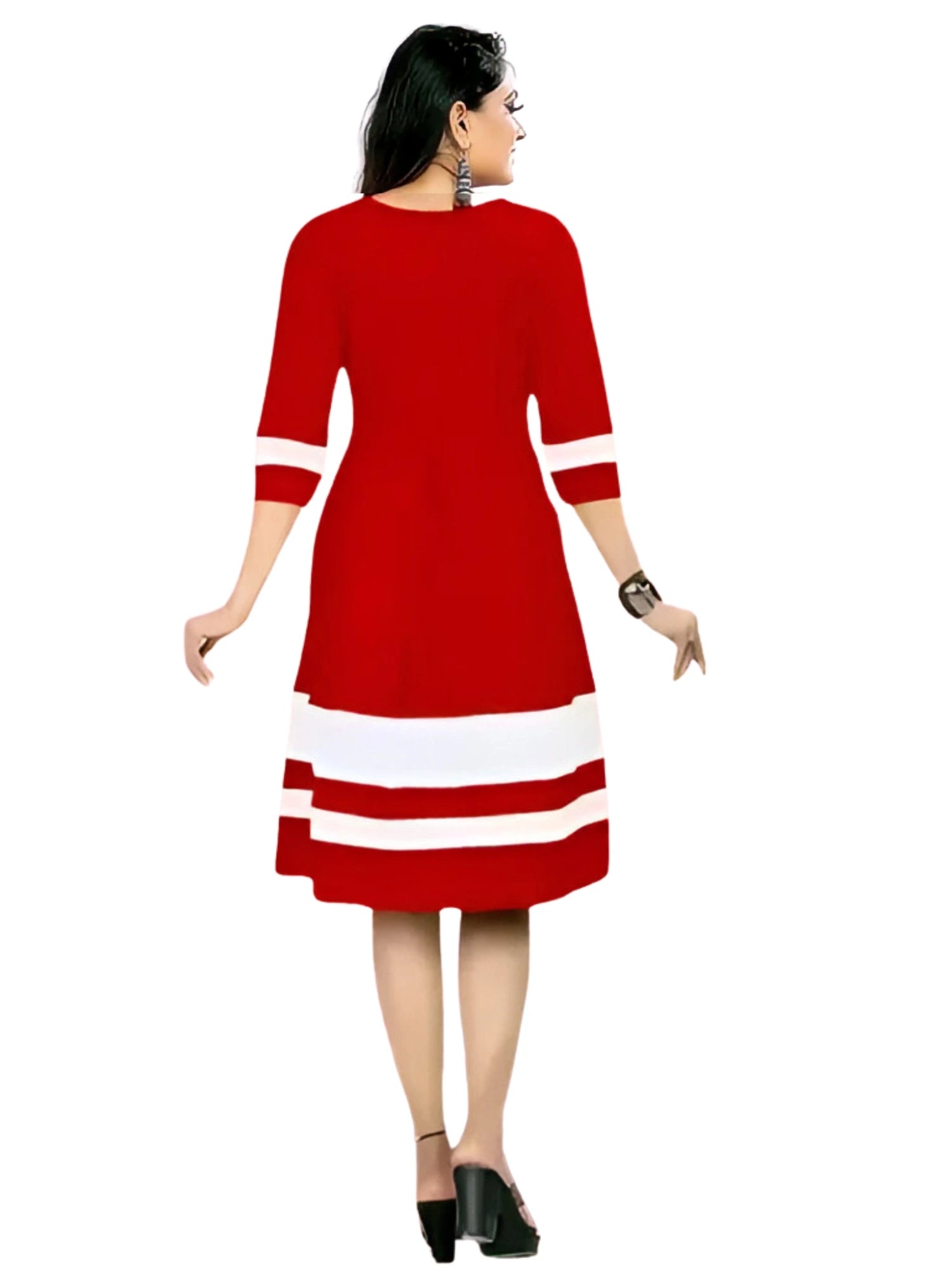 Red solid fit & flare crepe dress by ZELZIS