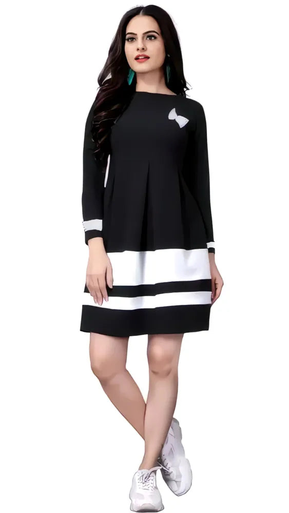 Stylish black colourblock crepe dress with butterfly design by ZELZIS