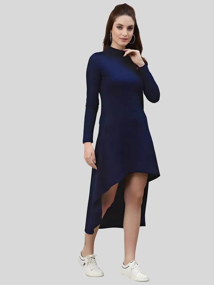 Stylish blue high low polyester western bodycon dress