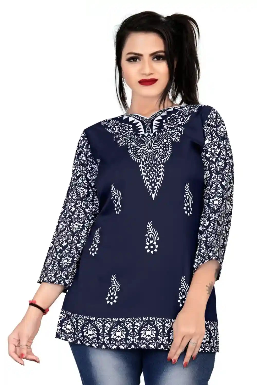 stylish blue rayon digital print tunic for casual wear
