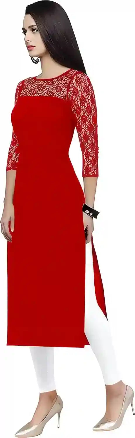 stylish red three-quarter sleeve kurti for women