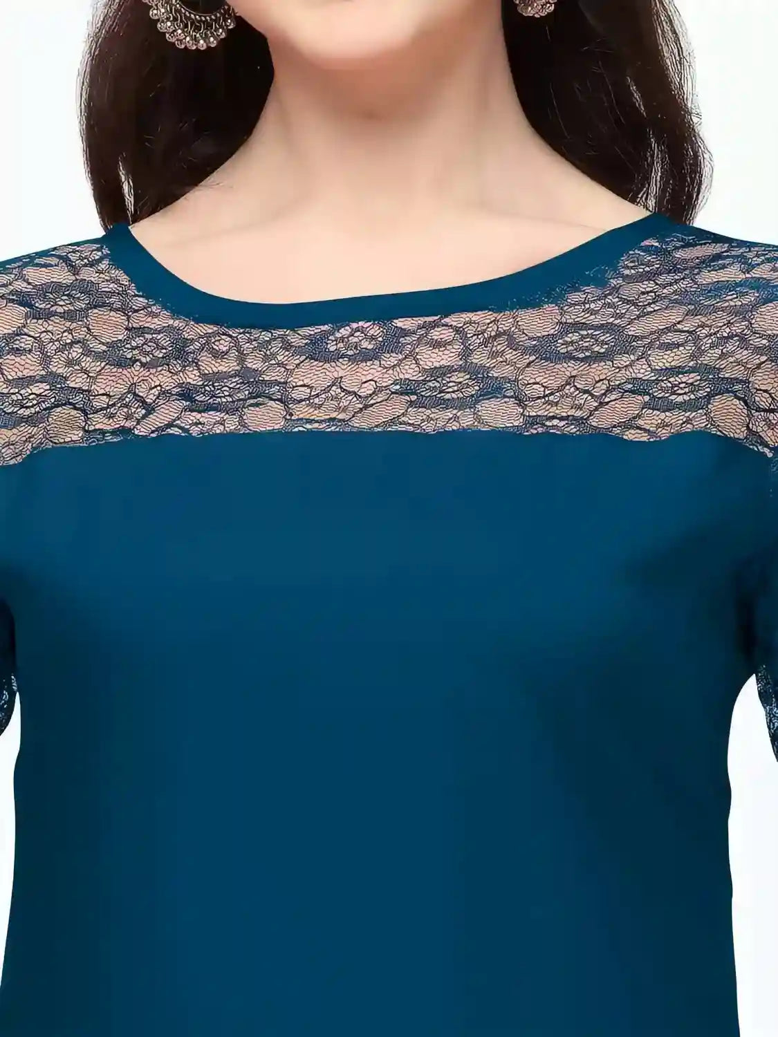 teal color A-line straight daily wear crepe combo kurtis