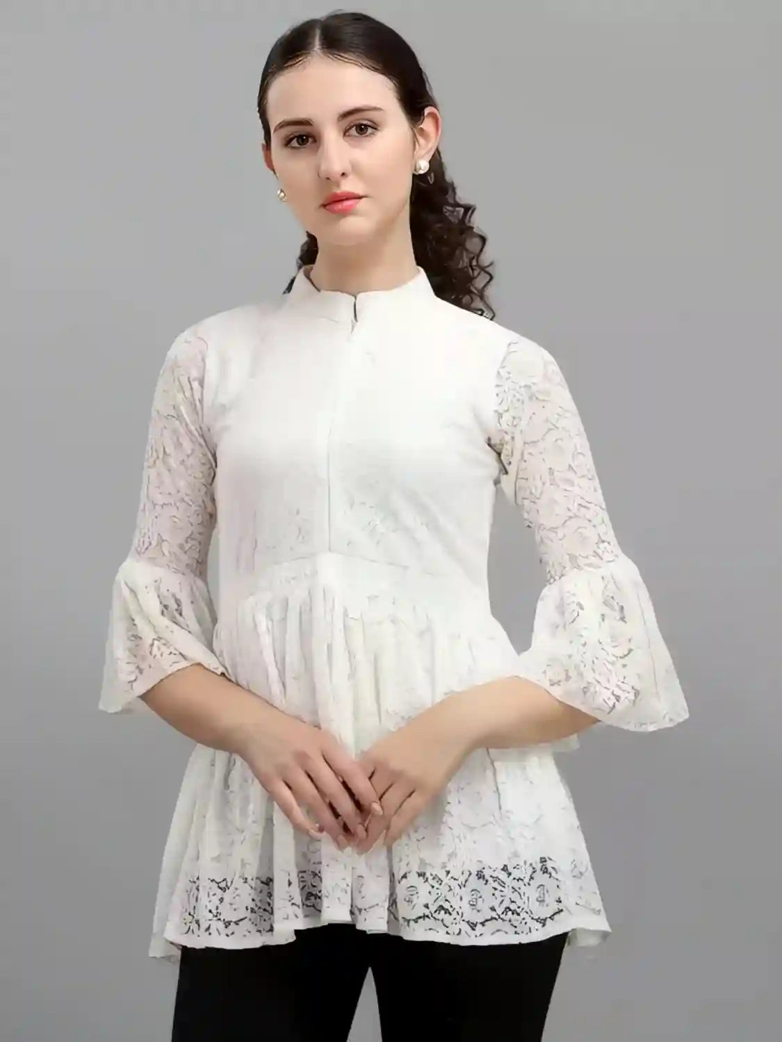 white solid net top with crepe inner for women