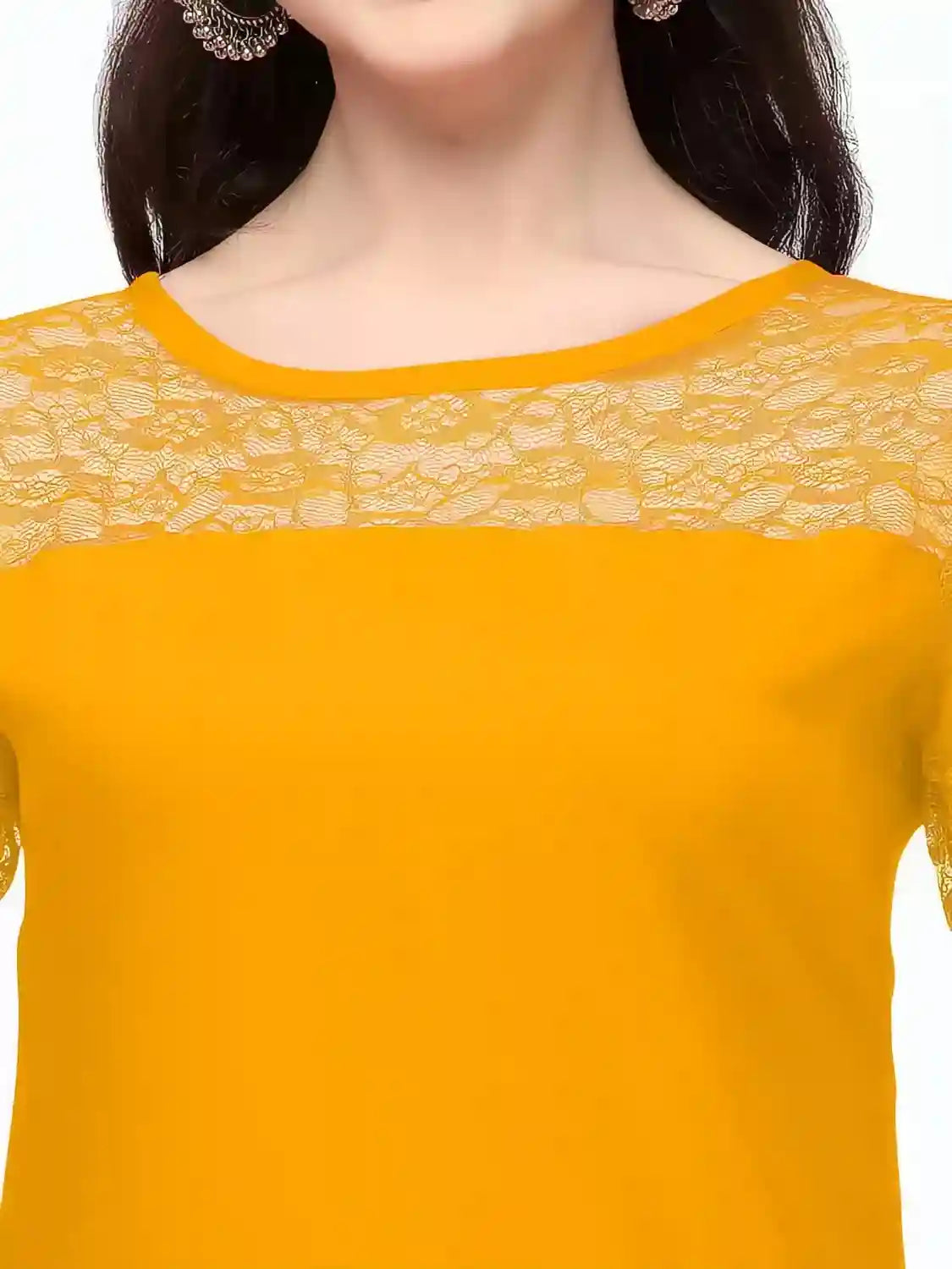 yellow crepe combo kurtis for casual and party wear